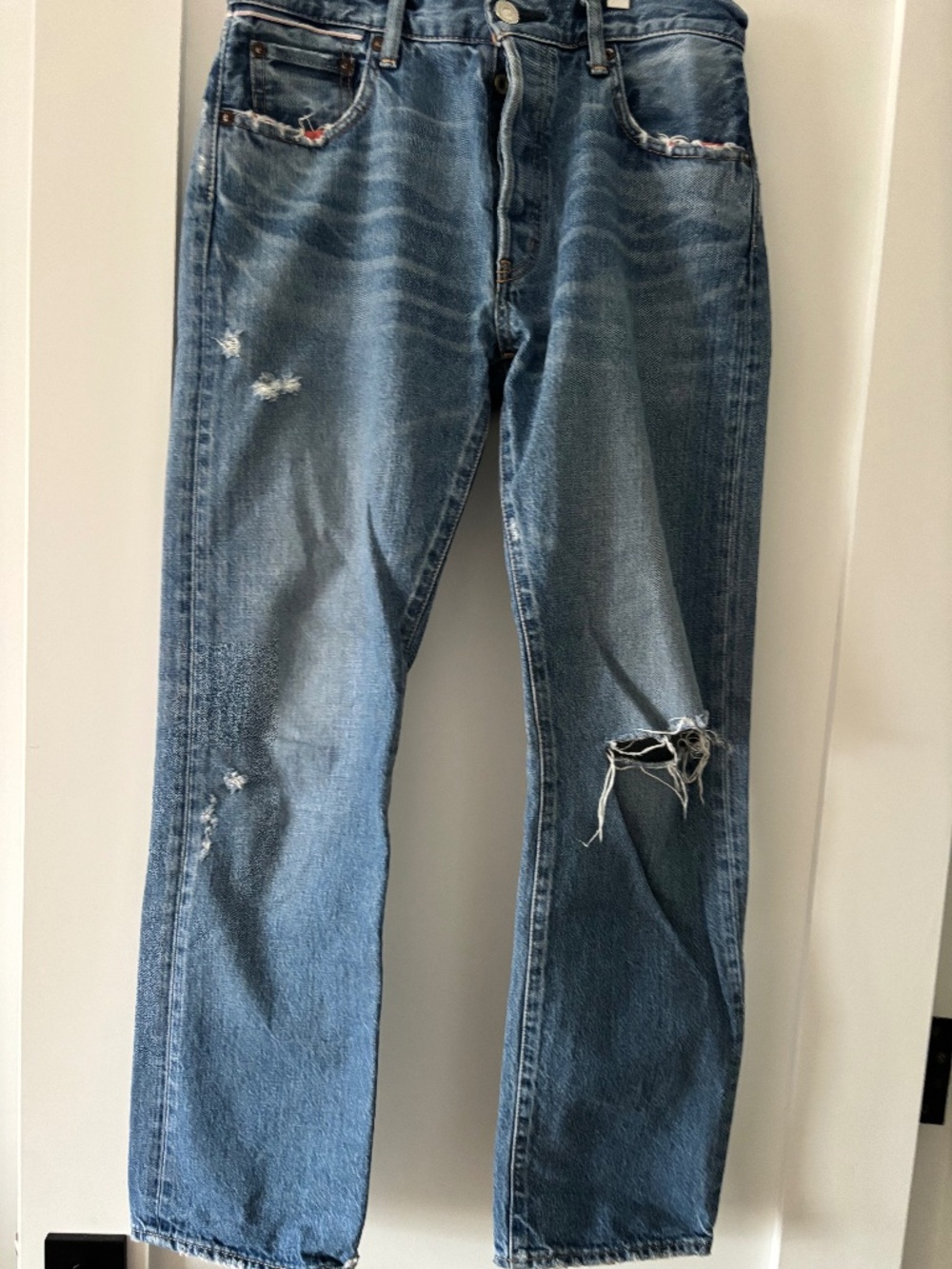 MOUSSY VINTAGE Distressed Button-Fly Rigid Straight Leg Jeans - Size 27